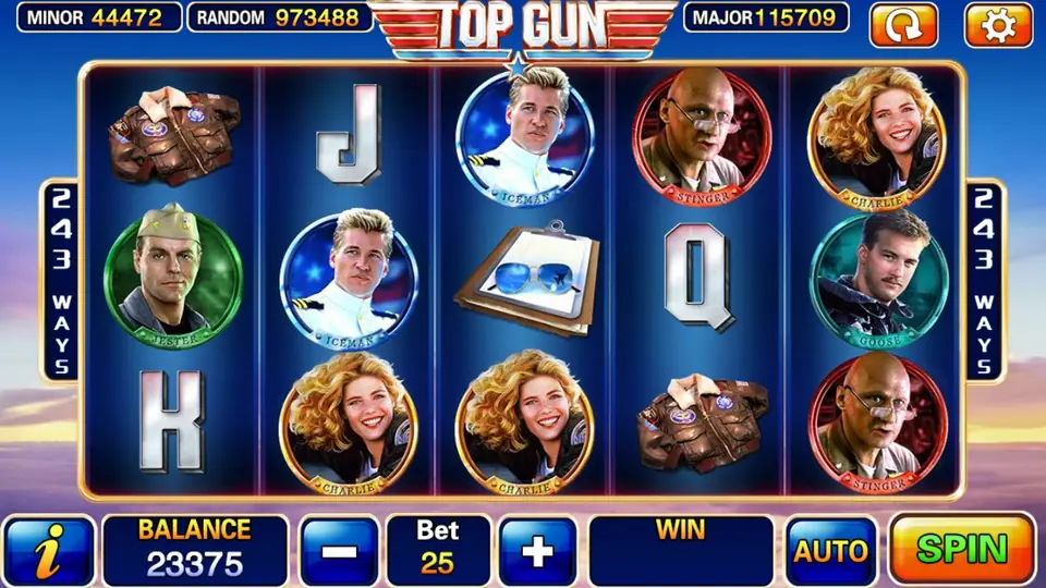 Top Gun reels with Charlie on reels three and five and several Iceman badges