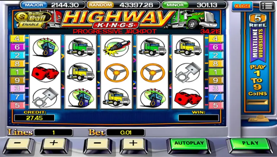 Two trucks, three steering wheels and fuzzy dice on a 1-line 0.01 spin