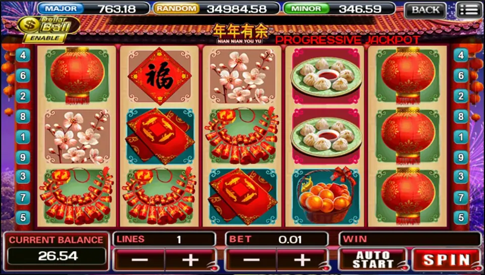 Lanterns stacked on reel 5 with red packets on reel 2