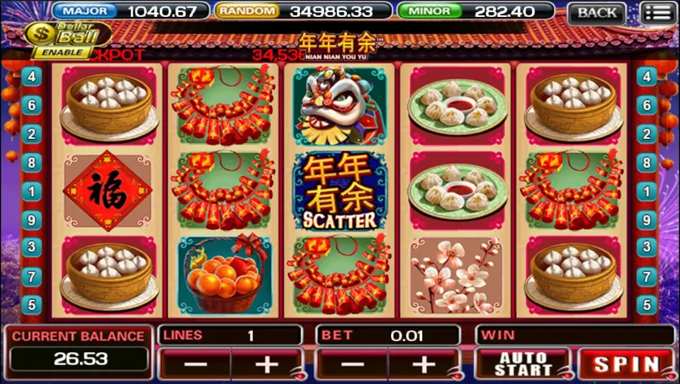 A SCATTER in the middle of reel 3 among firecrackers and dumpling plates