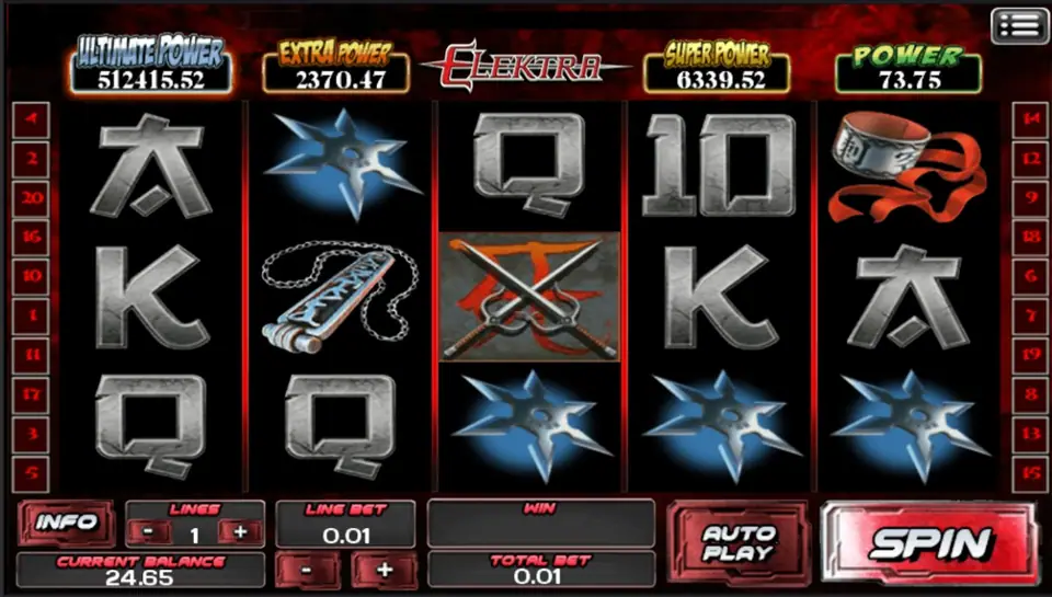 Blue shurikens across the bottom row with the crossed sai on reel 3