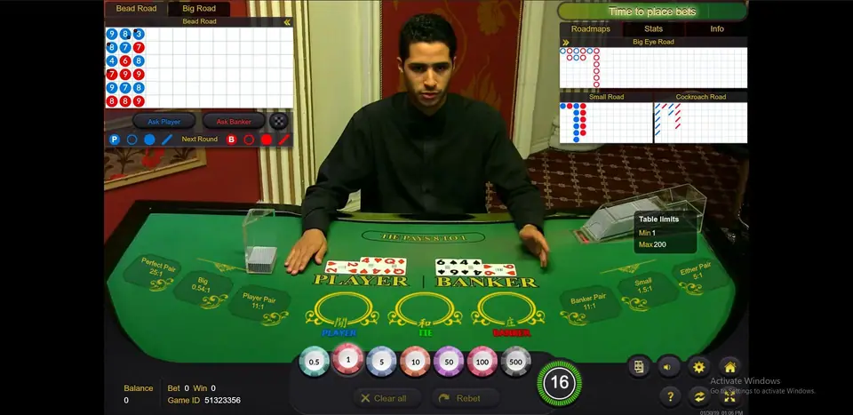 The dealer with hands on the felt as a new round opens, countdown at 16