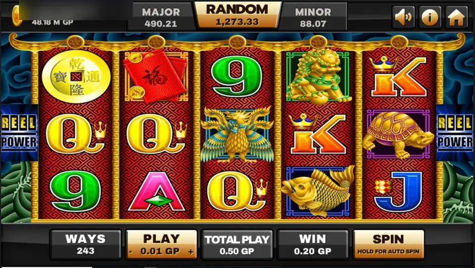 5 Dragons reels with the gold Qianlong coin scatter and a red Fu envelope on the top row
