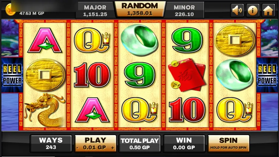 Choy Sun Doa reels on Joker123 with a gold dragon, a square-holed coin, a jade ring, a red envelope and card symbols on cream reels