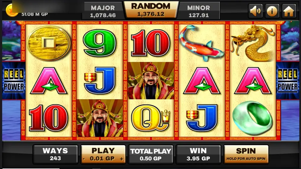 God of Wealth wild on reels 2 and 3 of Choy Sun Doa on Joker123, with WIN showing 3.95 GP