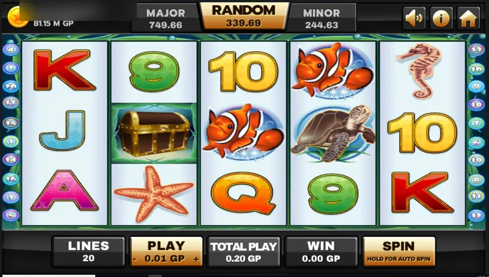 Dolphin Reef reels on Joker123 with a clownfish, a sea turtle, a treasure chest, a starfish, a seahorse and card symbols on white reels