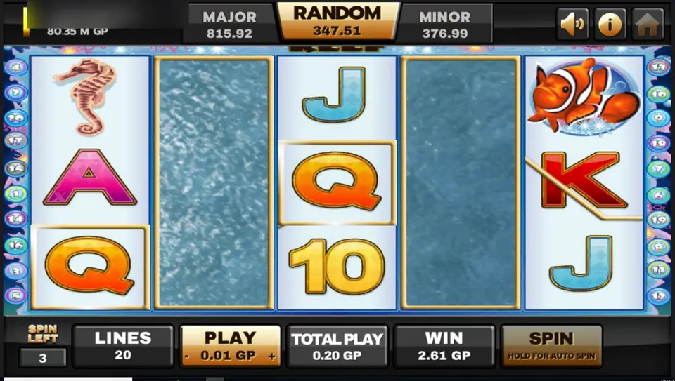Dolphin Reef free game on Joker123 with reels 2 and 4 turned into full water columns and SPIN LEFT showing 3