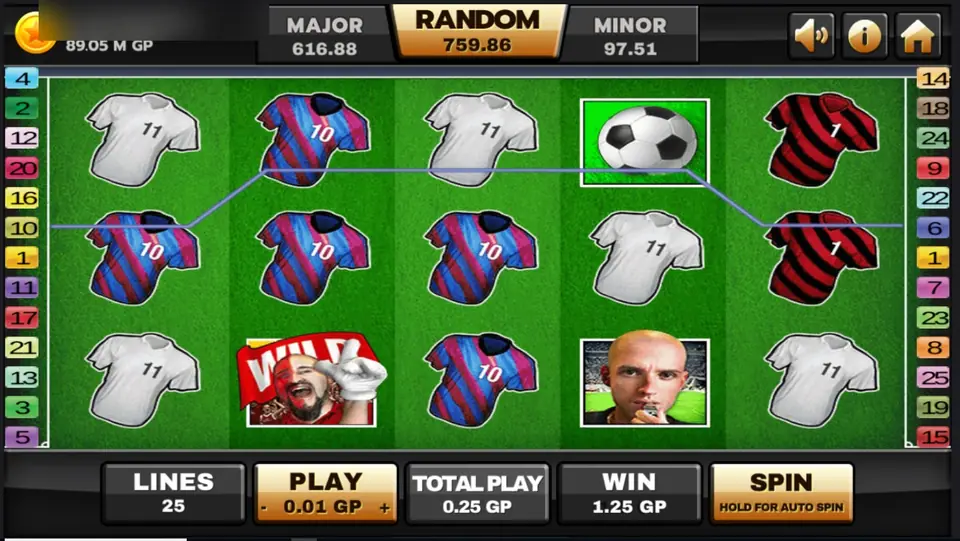 Football Rules on Joker123 with a wild fan on reel 2 and blue-red No. 10 shirts on a drawn line, WIN 1.25 GP