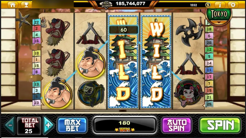 Two WILD reels side by side on reels 3 and 4 with a total win of 180