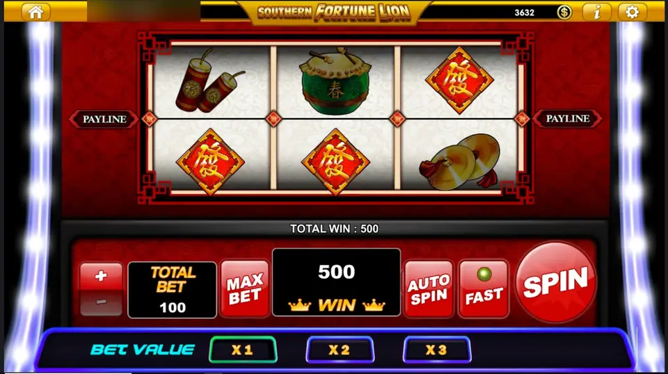 Three red fa diamonds across the reels and a total win of 500
