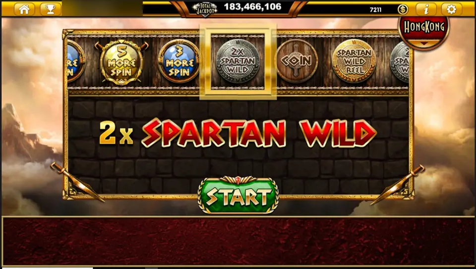 The picker stopped on 2x Spartan Wild with a green START button