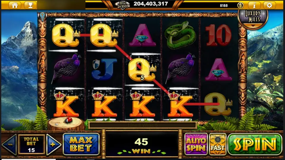 Three Qs on one line for 5 and four Ks on the bottom row, total 45