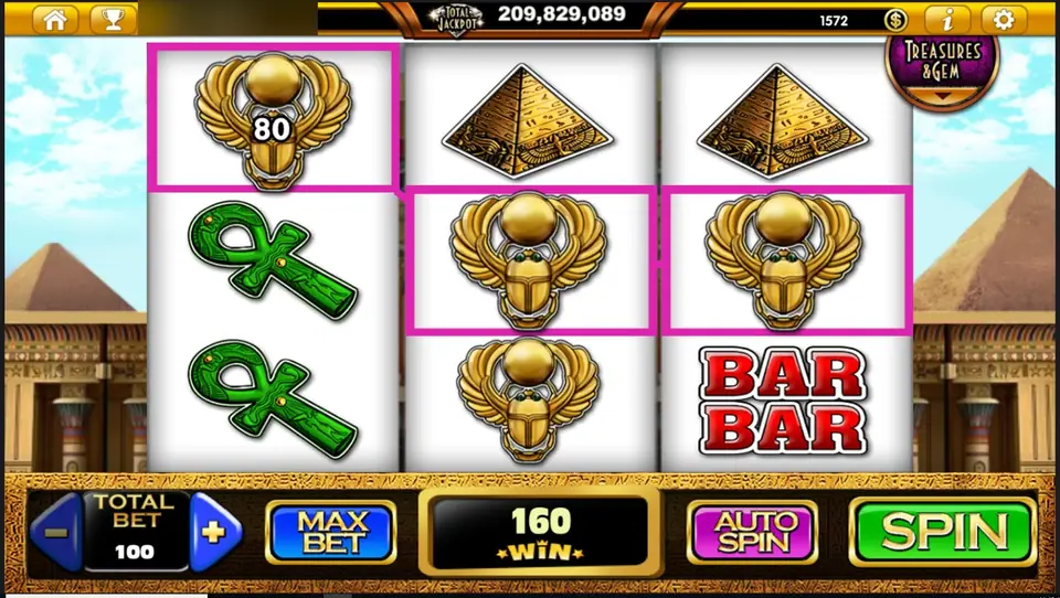 Golden scarab ways win boxed in pink across reels 1 to 3, marked 80, with 160 in the WIN box at a total bet of 100