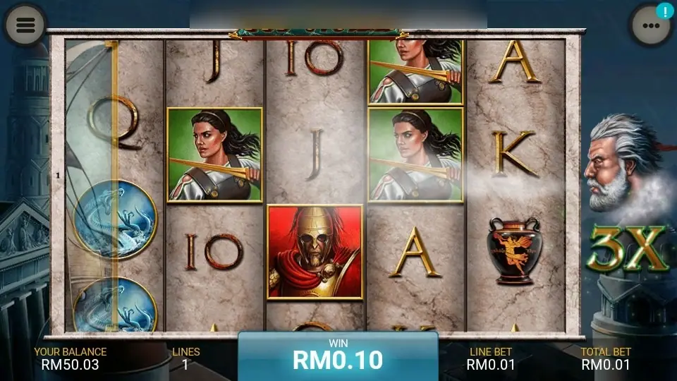 Zeus at the right edge with the multiplier now showing 3X after another gust