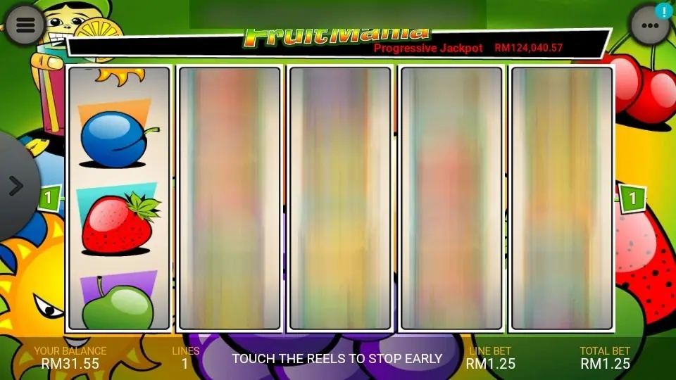 Reels spinning with the prompt touch the reels to stop early and the balance at RM31.55