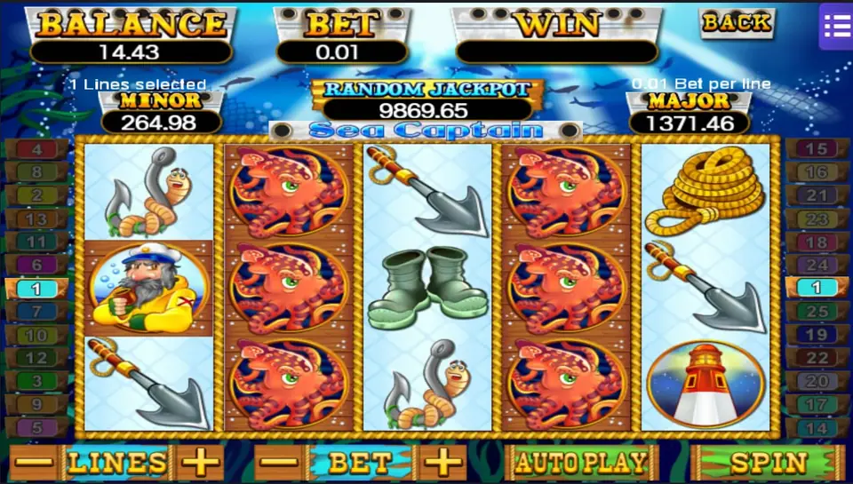 Stacks of octopus on reels 2 and 4 with no win on the single active line