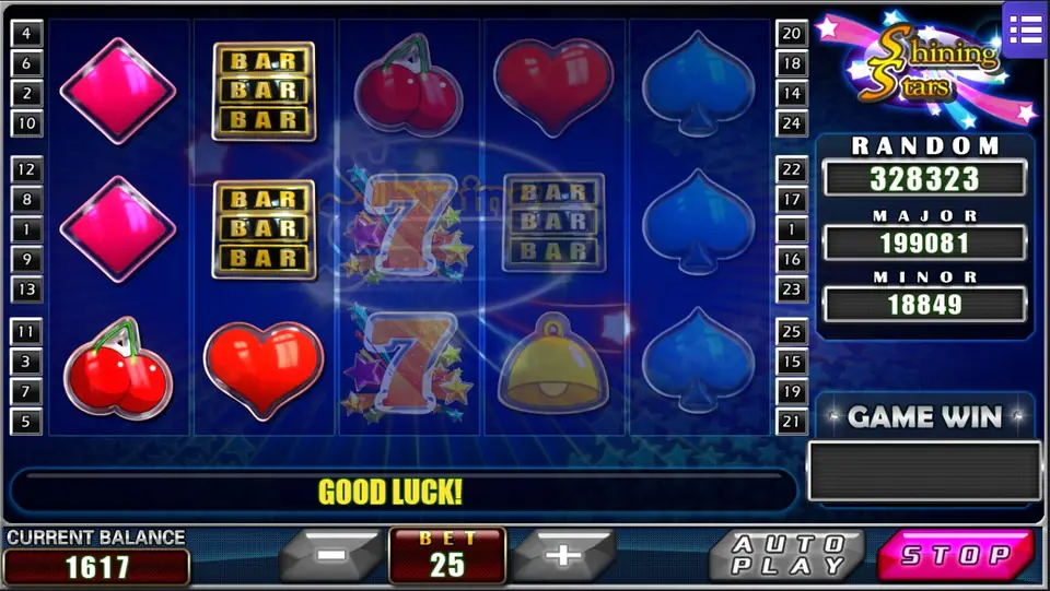 Mid-spin at bet 25 with reels 1 and 2 stopped and reels 3 to 5 still blurred