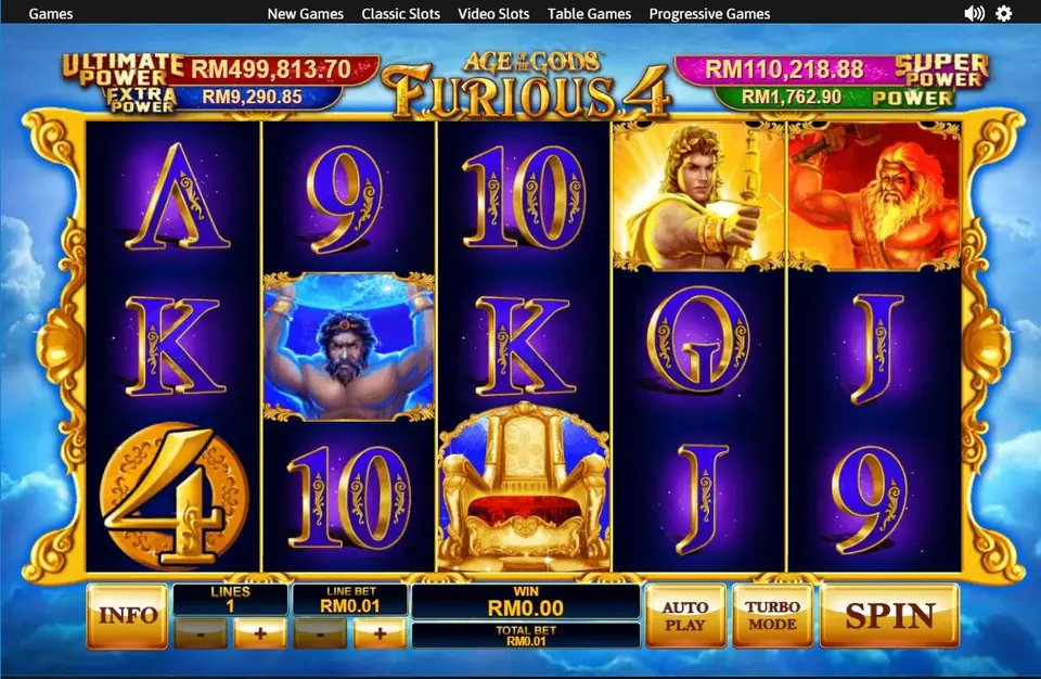 Hephaestus in flames on reel 5, the throne on reel 3 and a gold 4 on reel 1