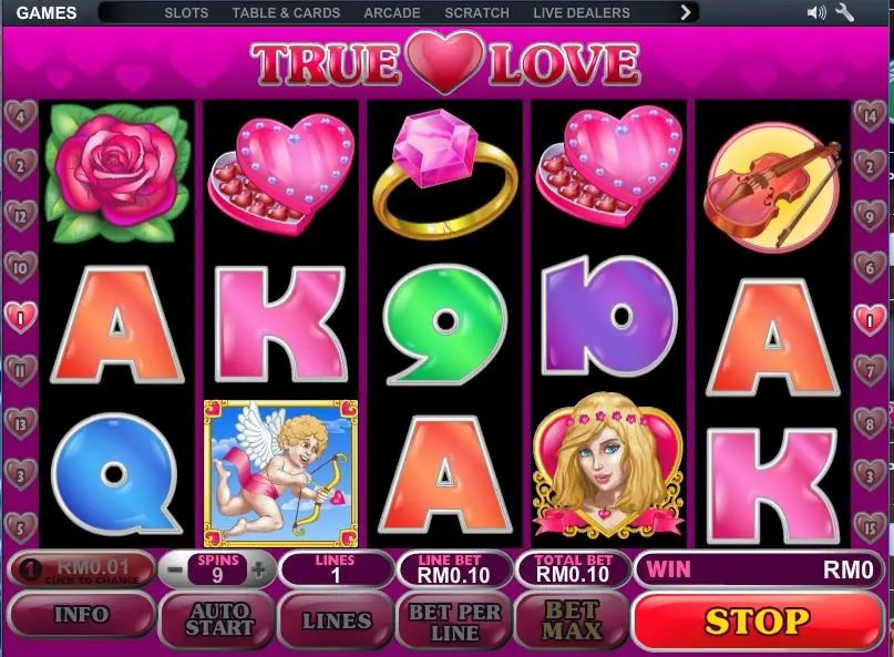 True Love reels spinning with the cupid and the blonde woman symbol in view