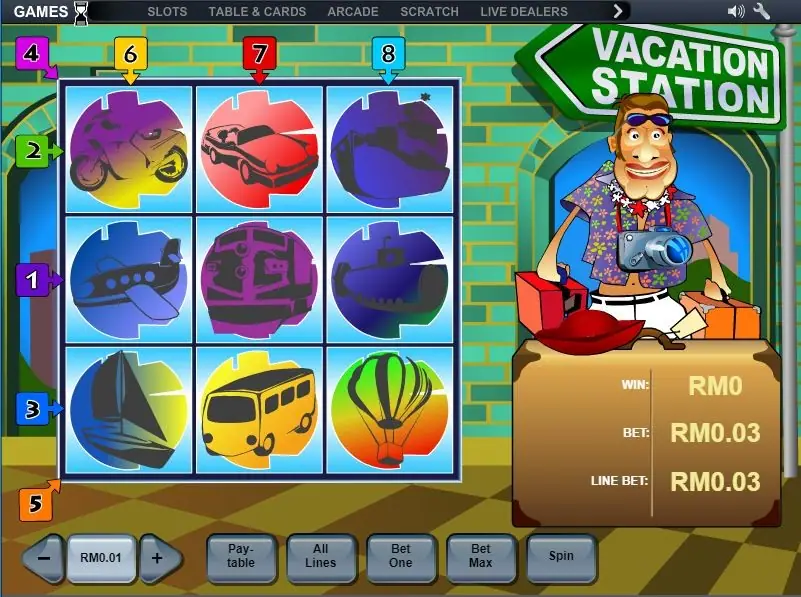 Vacation Station reels mid-spin with the symbols shown as dark silhouettes