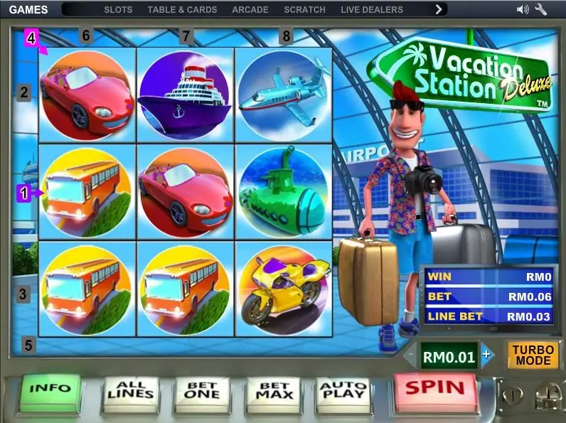 Vacation Station Deluxe with two buses and a motorbike on the bottom row