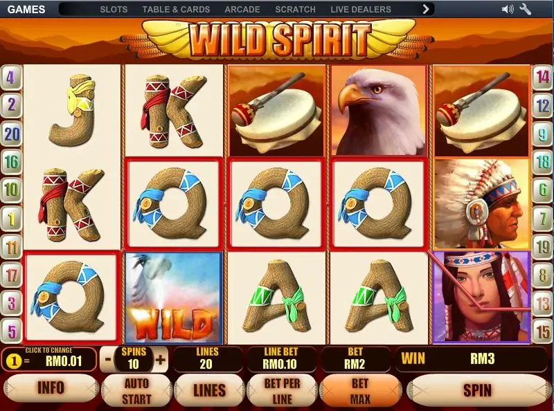 Four rope-letter queens boxed in red, the white horse WILD on reel 2 and RM3 in the WIN box