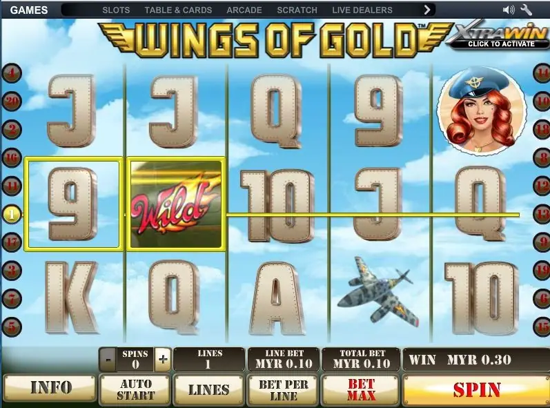 A 9 and a Wild boxed on line 1 with MYR0.30 in the WIN box