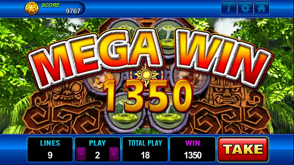 MEGA WIN 1350 banner with the red TAKE button