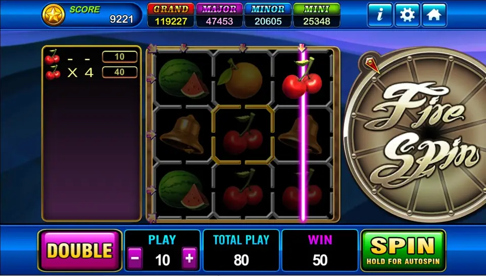 Fire Spin win with a cherry line and four cherries paying 10 and 40 for a win of 50