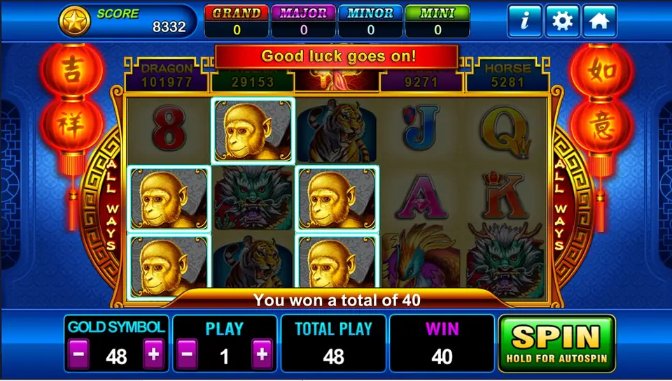 Fortune Tree at GOLD SYMBOL 48 with gold monkeys winning a total of 40