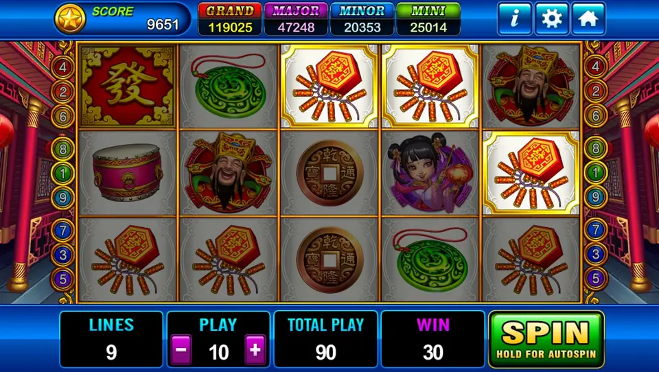 Three firecrackers on a line paying 30 at PLAY 10