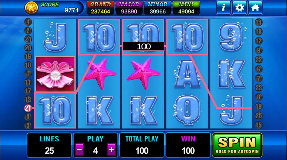 Four 10s on line 21 paying 100 at PLAY 4