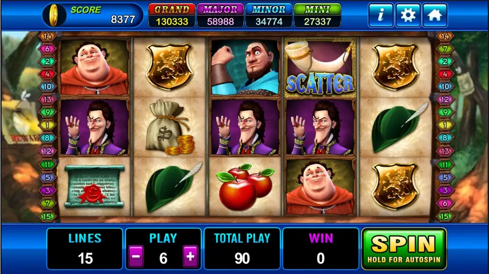 Robin Hood base game with scatter on reel 4 and the friar on reels 1 and 4