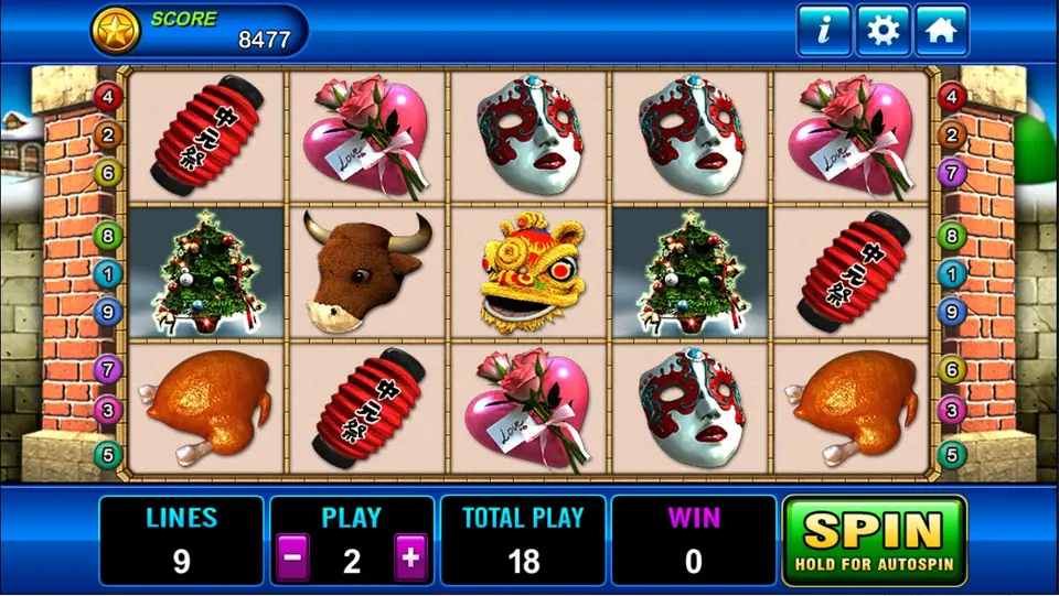 Seasons Greeting base game with ox head, lion dance head and Christmas trees on the middle row