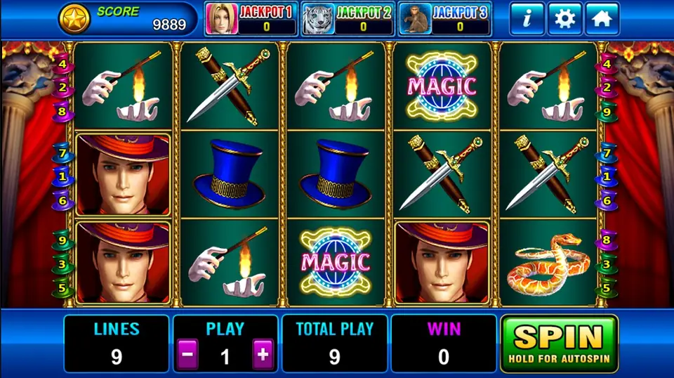 The Magician Plus reels with two magician portraits, top hats and two MAGIC signs