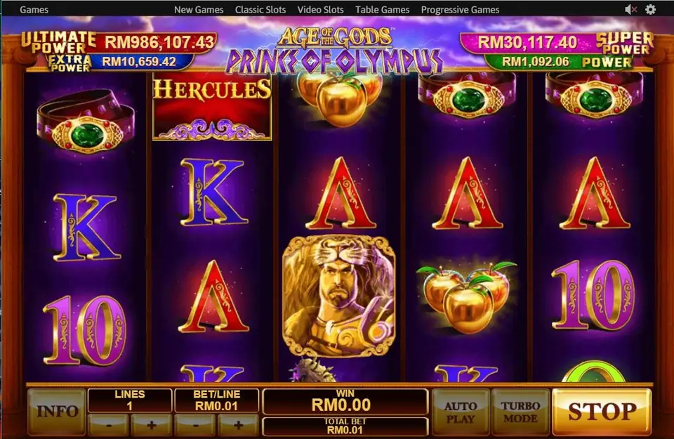 Hercules portrait landing in the middle of the reels during a spin