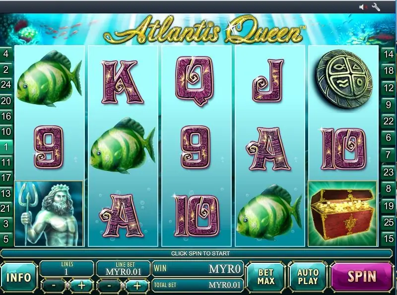Atlantis Queen at 1 line and MYR0.01 with Poseidon on reel 1