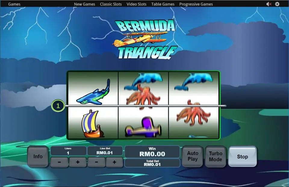 Reels mid-spin with a shark, octopus and dolphins passing the silver line