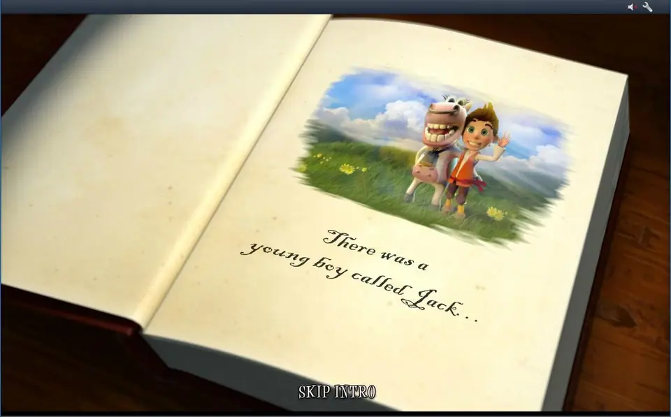 Bounty of the Beanstalk storybook intro on Rollex11 reading 'There was a young boy called Jack' above a SKIP INTRO button
