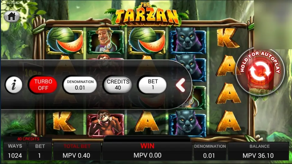 The slide-out bet chips: TURBO, DENOMINATION, CREDITS and BET