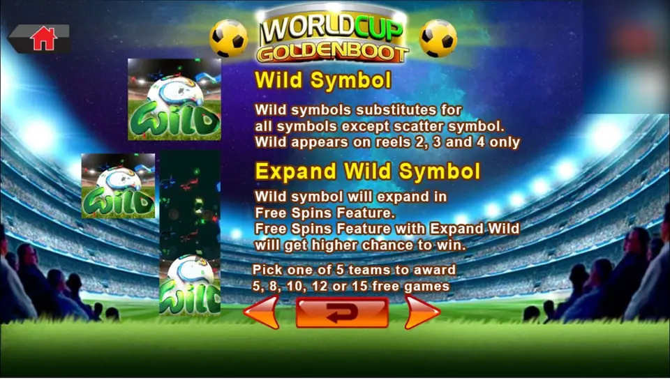 Help page for the football Wild on reels 2, 3 and 4 and the Expand Wild in free spins